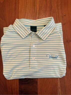 Waterfall Striped Polo Shirt - Light Blue & White